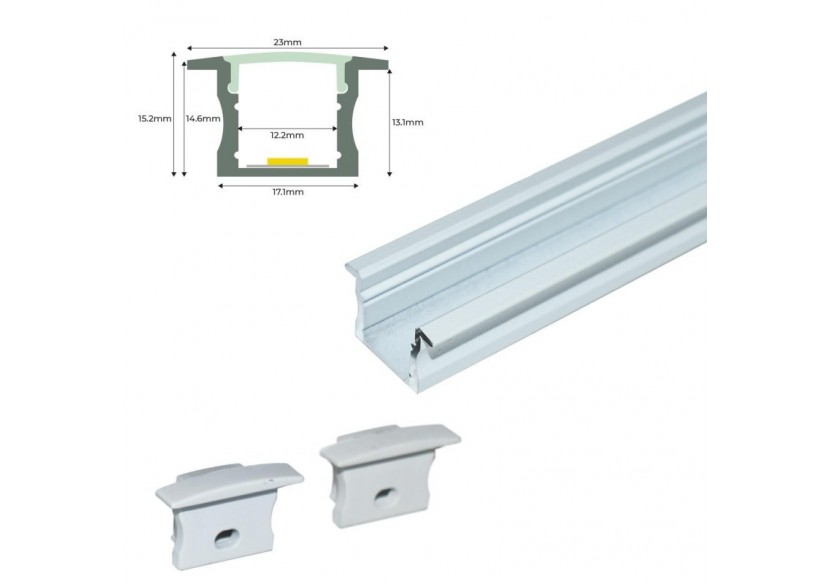 Profilé encastré en aluminium pour bande LED avec diffuseur-23x15mm-2 embouts-2m - KPERF23X15-B - Barcelona LED
