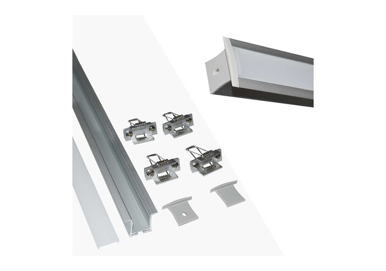 Profilé encastré en aluminium pour bande LED avec diffuseur-36x28mm-4 clips-2 embouts-2m - KPERF36X28-P - Barcelona LED