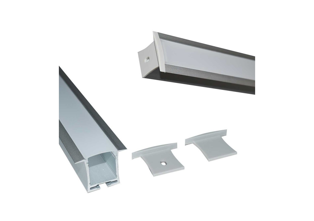 Profilé encastré en aluminium pour bande LED avec diffuseur-36x28mm-4 clips-2 embouts-2m - KPERF36X28-P - Barcelona LED