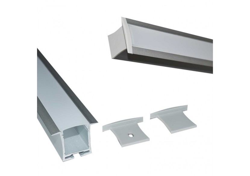 Profilé encastré en aluminium pour bande LED avec diffuseur-36x28mm-4 clips-2 embouts-2m - KPERF36X28-P - Barcelona LED