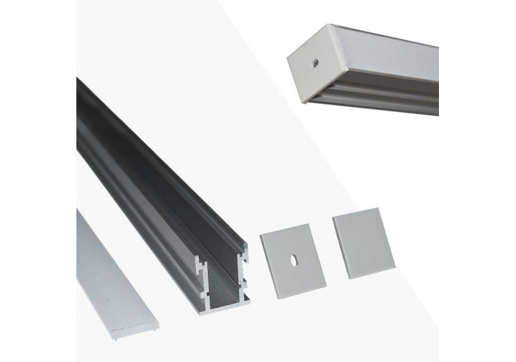 Profilé aluminium encastrable au sol pour ruban LED avec diffuseur-21x26mm-2 embouts-IP54-2m - KPERF21X26-P - Barcelona LED