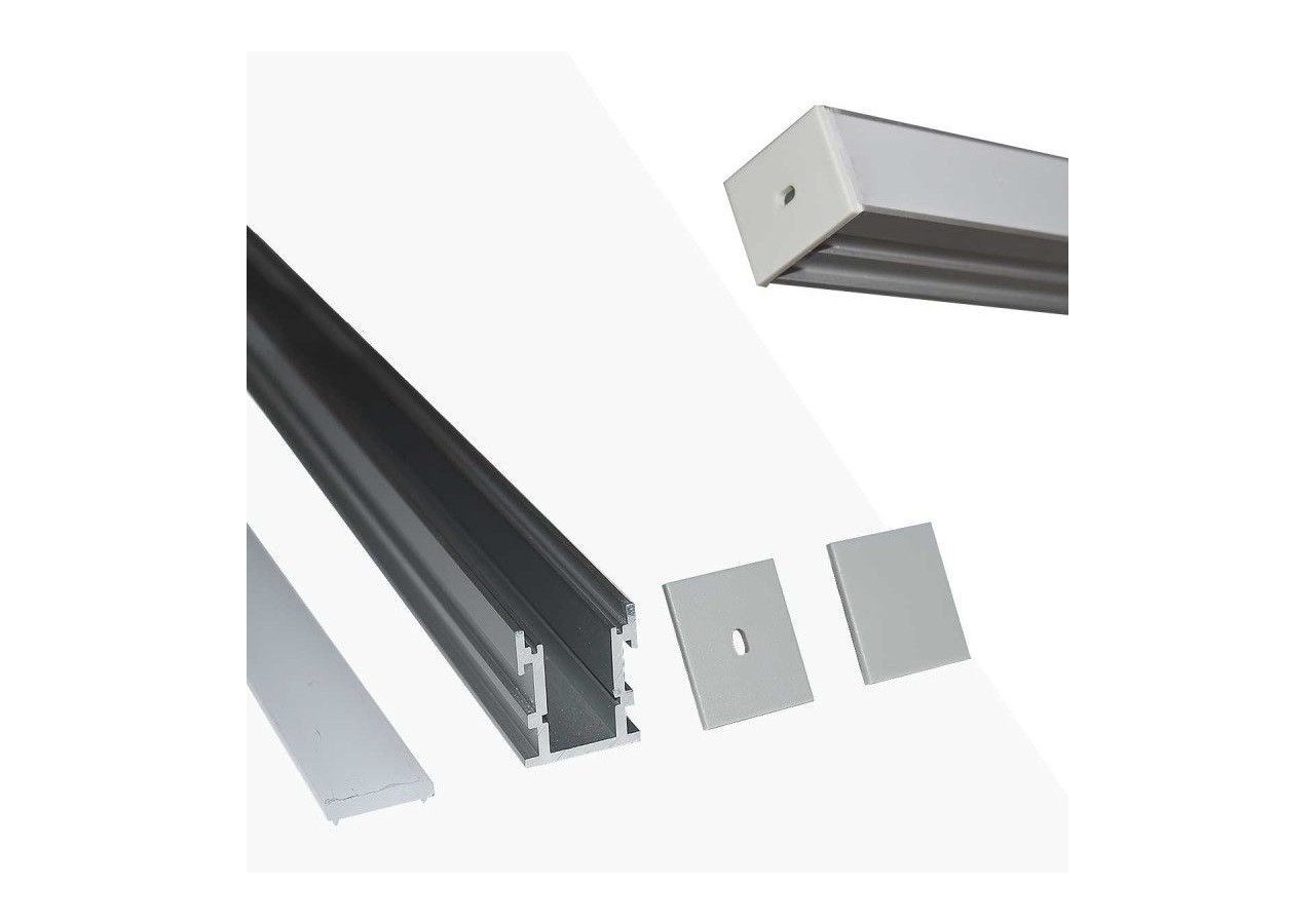 Profilé aluminium encastrable au sol pour ruban LED avec diffuseur-21x26mm-2 embouts-IP54-2m - KPERF21X26-P - Barcelona LED