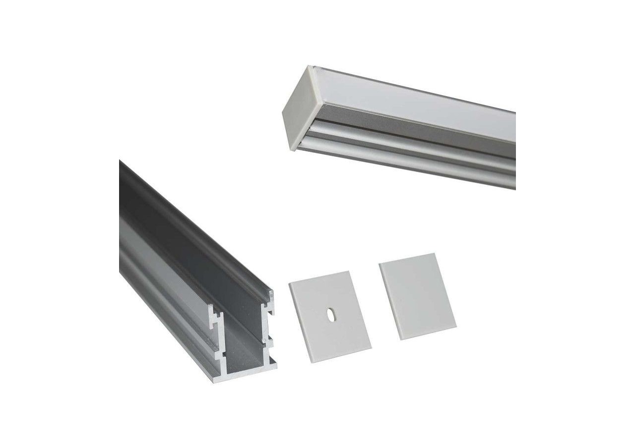 Profilé aluminium encastrable au sol pour ruban LED avec diffuseur-21x26mm-2 embouts-IP54-2m - KPERF21X26-P - Barcelona LED