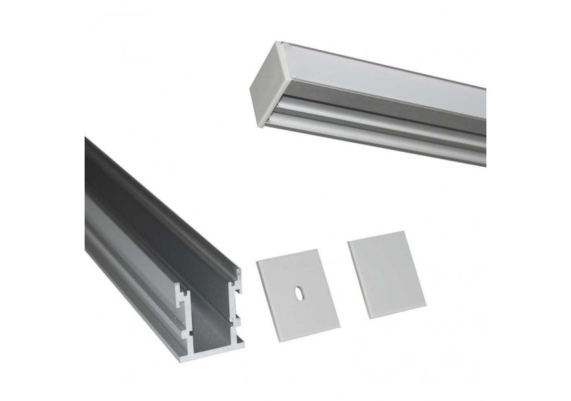 Profilé aluminium encastrable au sol pour ruban LED avec diffuseur-21x26mm-2 embouts-IP54-2m - KPERF21X26-P - Barcelona LED