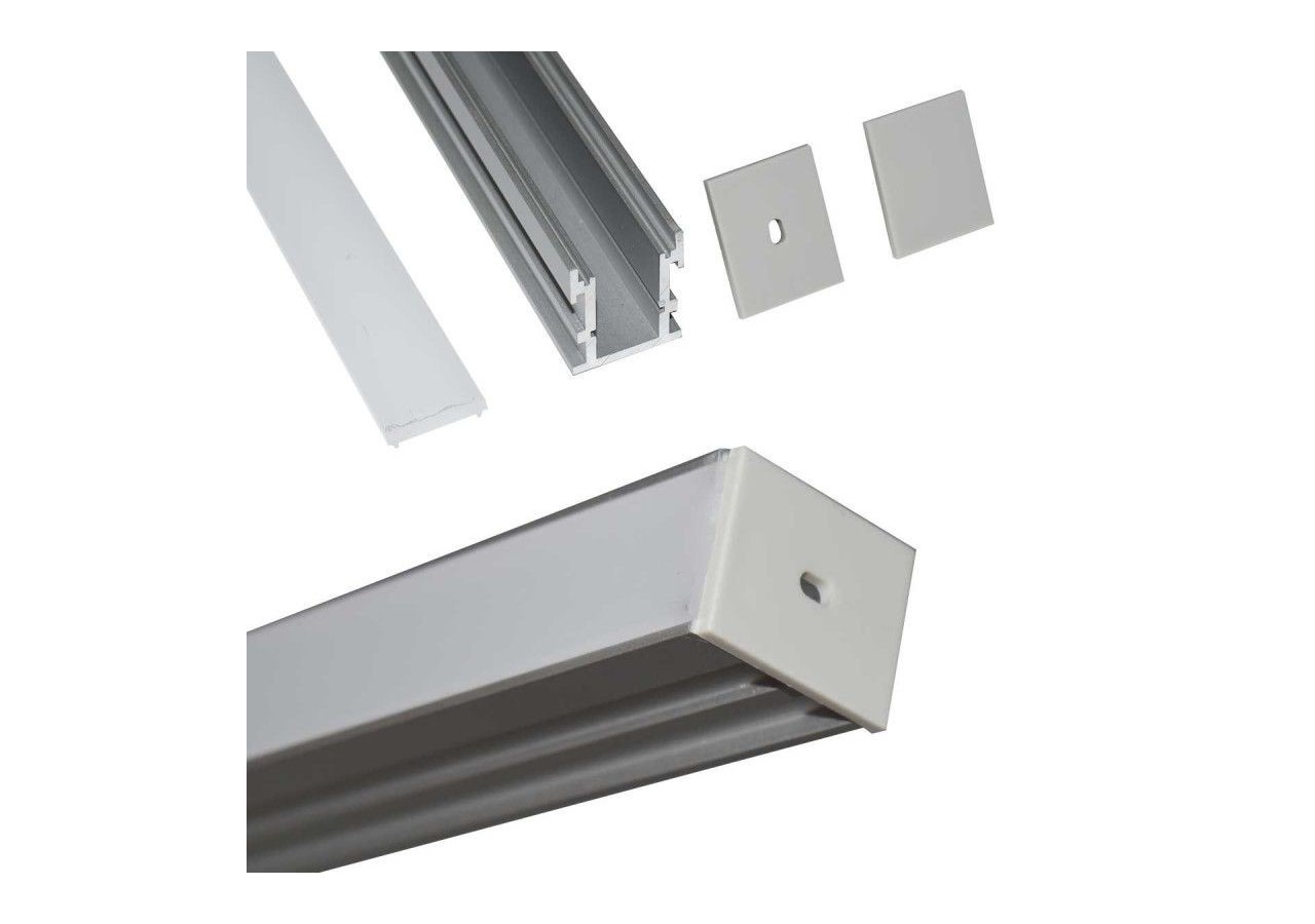 Profilé aluminium encastrable au sol pour ruban LED avec diffuseur-21x26mm-2 embouts-IP54-2m - KPERF21X26-P - Barcelona LED