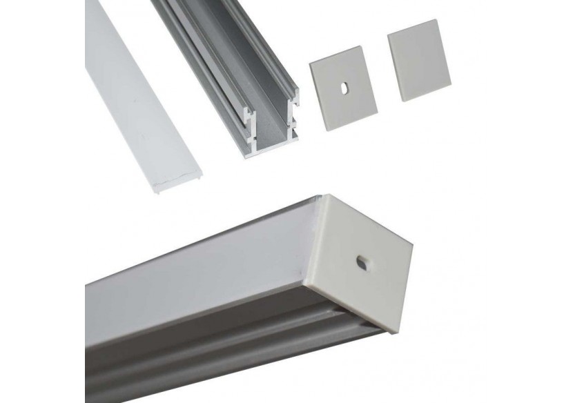 Profilé aluminium encastrable au sol pour ruban LED avec diffuseur-21x26mm-2 embouts-IP54-2m - KPERF21X26-P - Barcelona LED