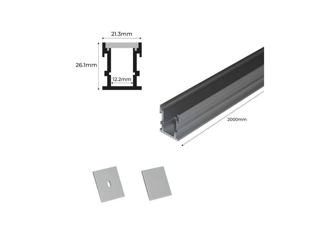 Profilé aluminium encastrable au sol pour ruban LED avec diffuseur-21x26mm-2 embouts-IP54-2m - KPERF21X26-P - Barcelona LED