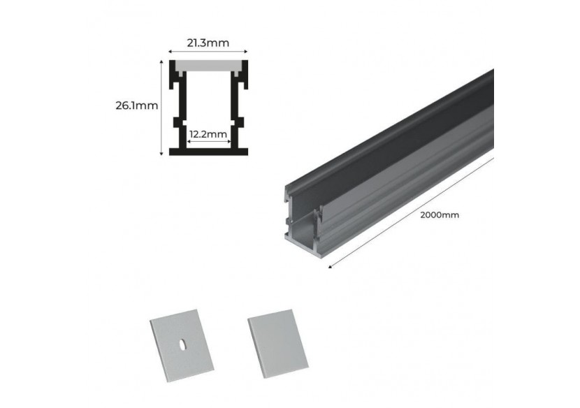 Profilé aluminium encastrable au sol pour ruban LED avec diffuseur-21x26mm-2 embouts-IP54-2m - KPERF21X26-P - Barcelona LED