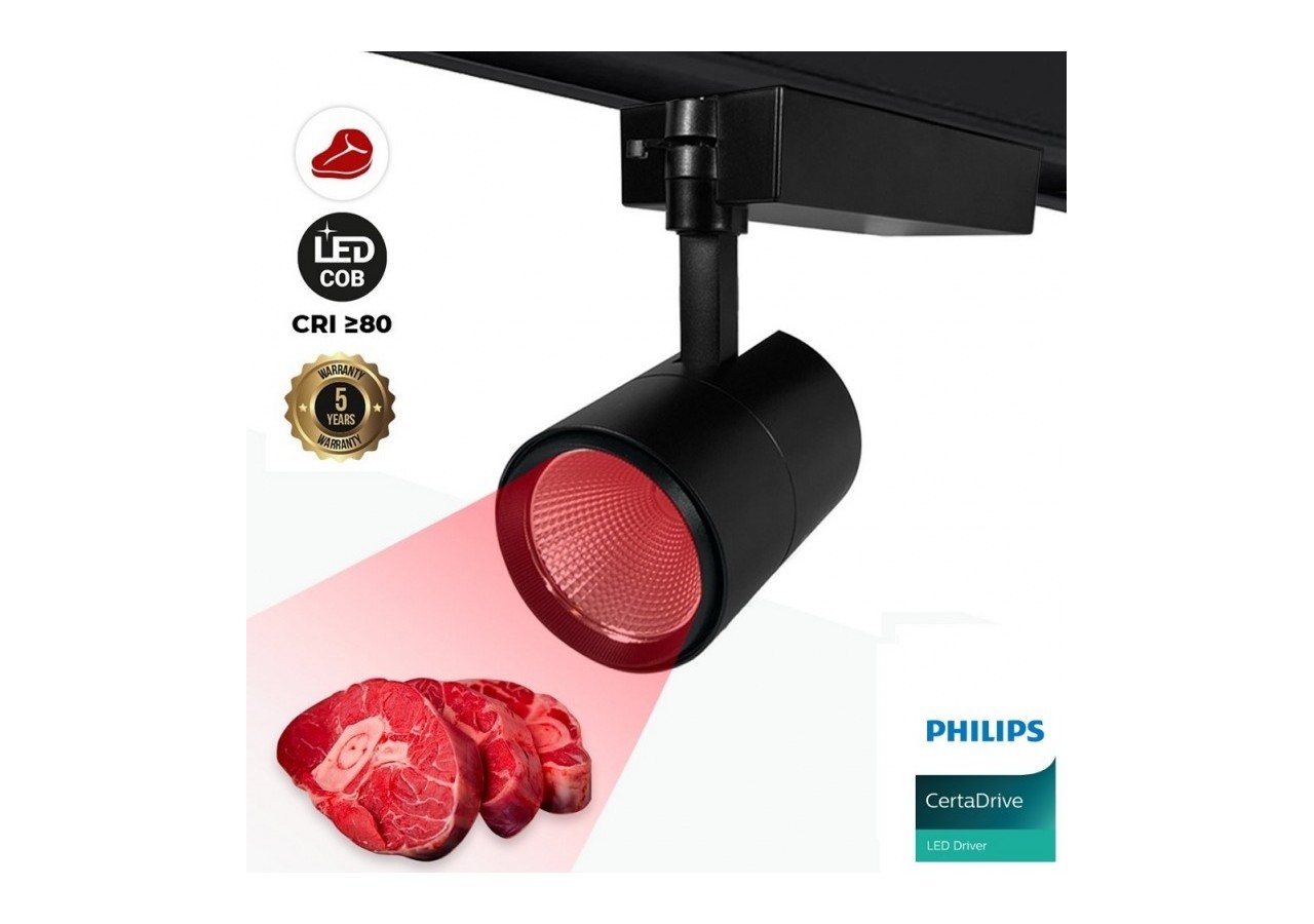 Projecteur LED sur rail monophasé spécial boucherie-Driver intégré Philips CertaDrive-LED COB-40W - B00574-N-CAR - Barcelona LED