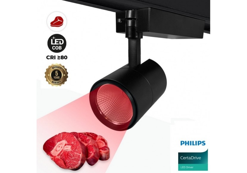 Projecteur LED sur rail monophasé spécial boucherie-Driver intégré Philips CertaDrive-LED COB-40W - B00574-N-CAR - Barcelona LED