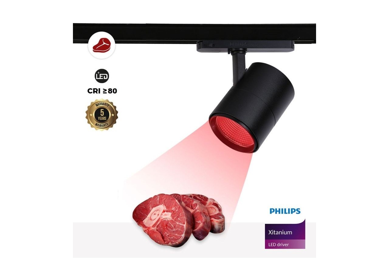 Projecteur LED sur rail triphasé spécial boucherie-Driver intégré Philips Xitanium-LED COB-40W - B00591-N-CAR - Barcelona LED