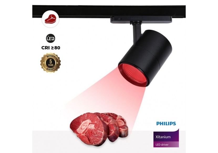 Projecteur LED sur rail triphasé spécial boucherie-Driver intégré Philips Xitanium-LED COB-40W - B00591-N-CAR - Barcelona LED