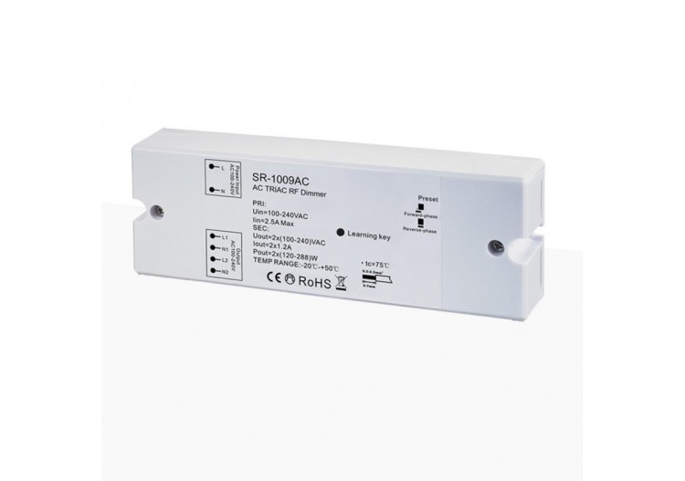 Contrôleur monocouleur dimmable-AC TRIAC RF Dimmer-2 canaux 1,2A/ch-100-240VAC-SUNRICHER Perfect RF - SR-1009AC - Barcelona LED