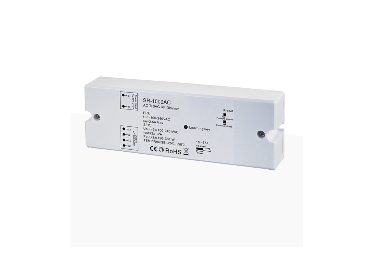 Contrôleur monocouleur dimmable-AC TRIAC RF Dimmer-2 canaux 1,2A/ch-100-240VAC-SUNRICHER Perfect RF - SR-1009AC - Barcelona LED