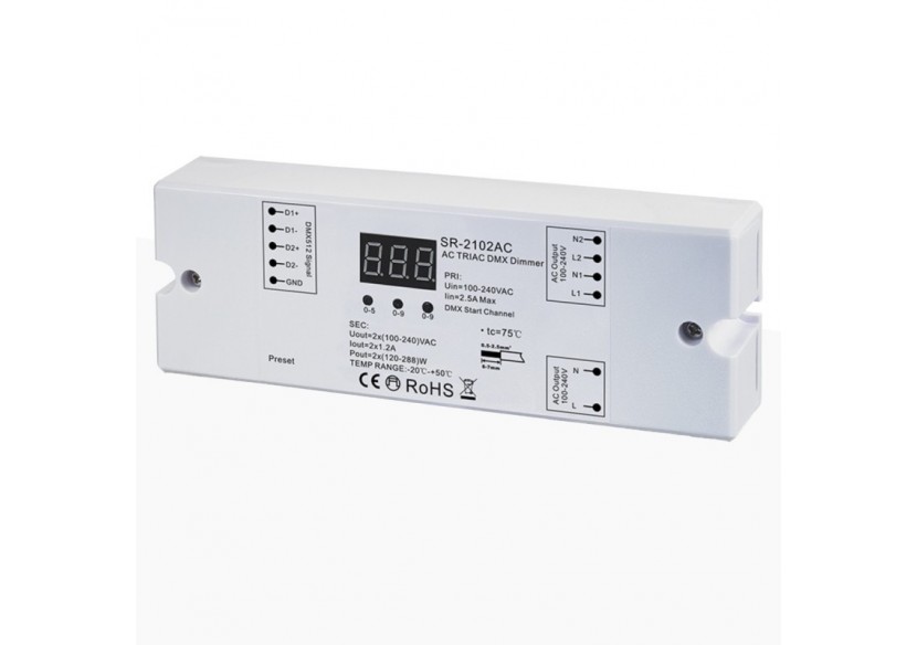 Contrôleur AC TRIAC monochrome-DMX Dimmer-2 canaux 1,2A/ch-100-240V-Sunricher - SR-2102AC - Barcelona LED