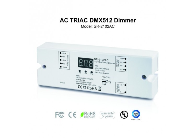 Contrôleur AC TRIAC monochrome-DMX Dimmer-2 canaux 1,2A/ch-100-240V-Sunricher - SR-2102AC - Barcelona LED 2