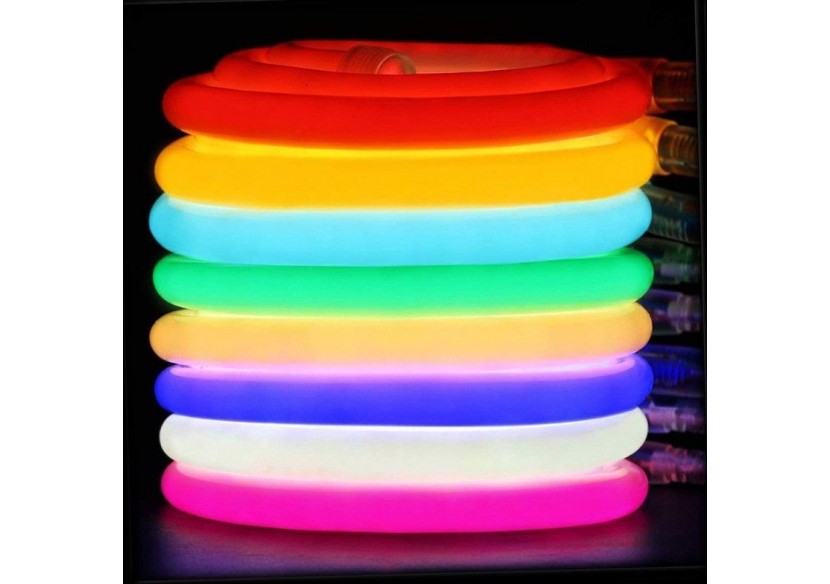 Néon LED flexible 360 degrés circulaire RGB-24 V-diamètre 20mm-5m-22W/m-Kit complet-IP67 - N20D-5M-RGB - Barcelona LED