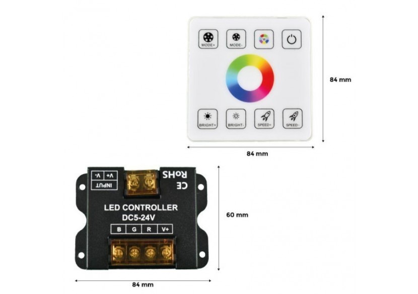 Contrôleur RGB pour rubans LED avec panneau tactile RF-5-24V/DC - RF86-03 - Barcelona LED