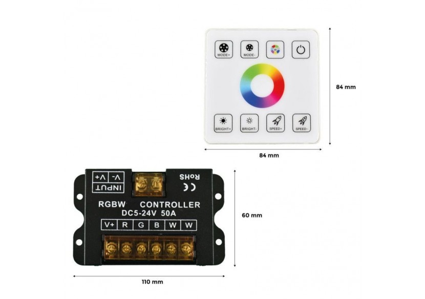Contrôleur RGBW pour rubans LED avec panneau tactile RF-5-24V/DC - RF86-04 - Barcelona LED