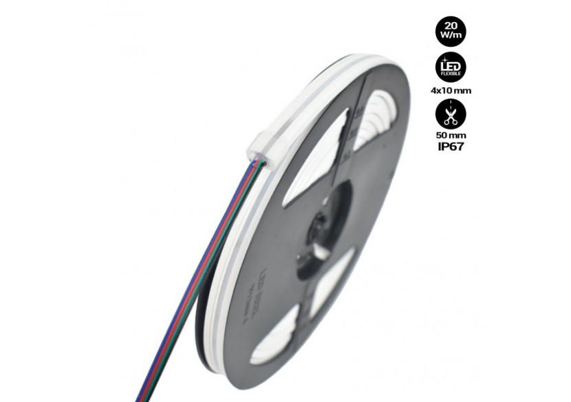 Néon LED RGB flexible-24V/DC 4x10mm-5m-Kit complet-IP67-20W/m-À courbure latérale - N410-5M-RGB - Barcelona LED