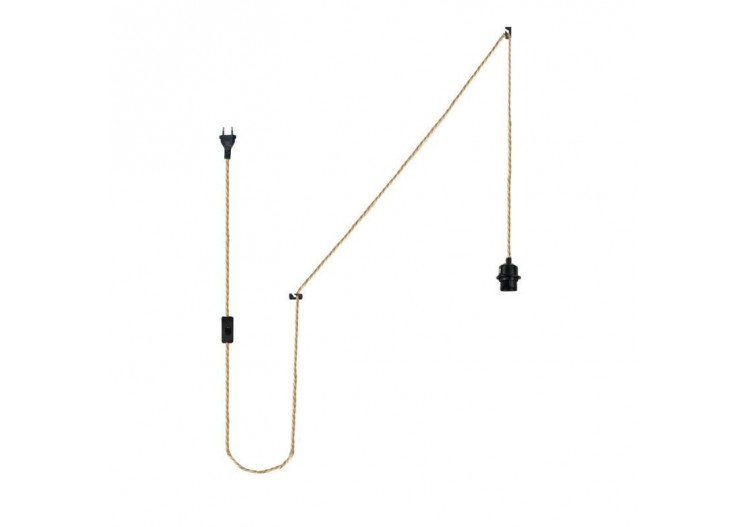 Douille E27 avec corde en jute tressé, interrupteur et prise - K15-C-RO - Barcelona LED 2