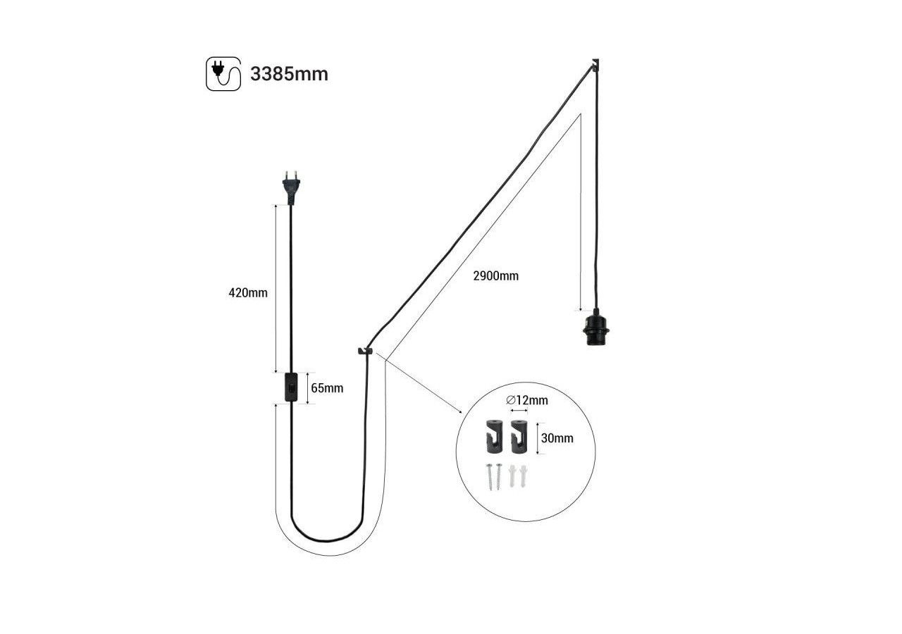 Douille E27 avec câble PVC, interrupteur et prise - K17-C-N - Barcelona LED