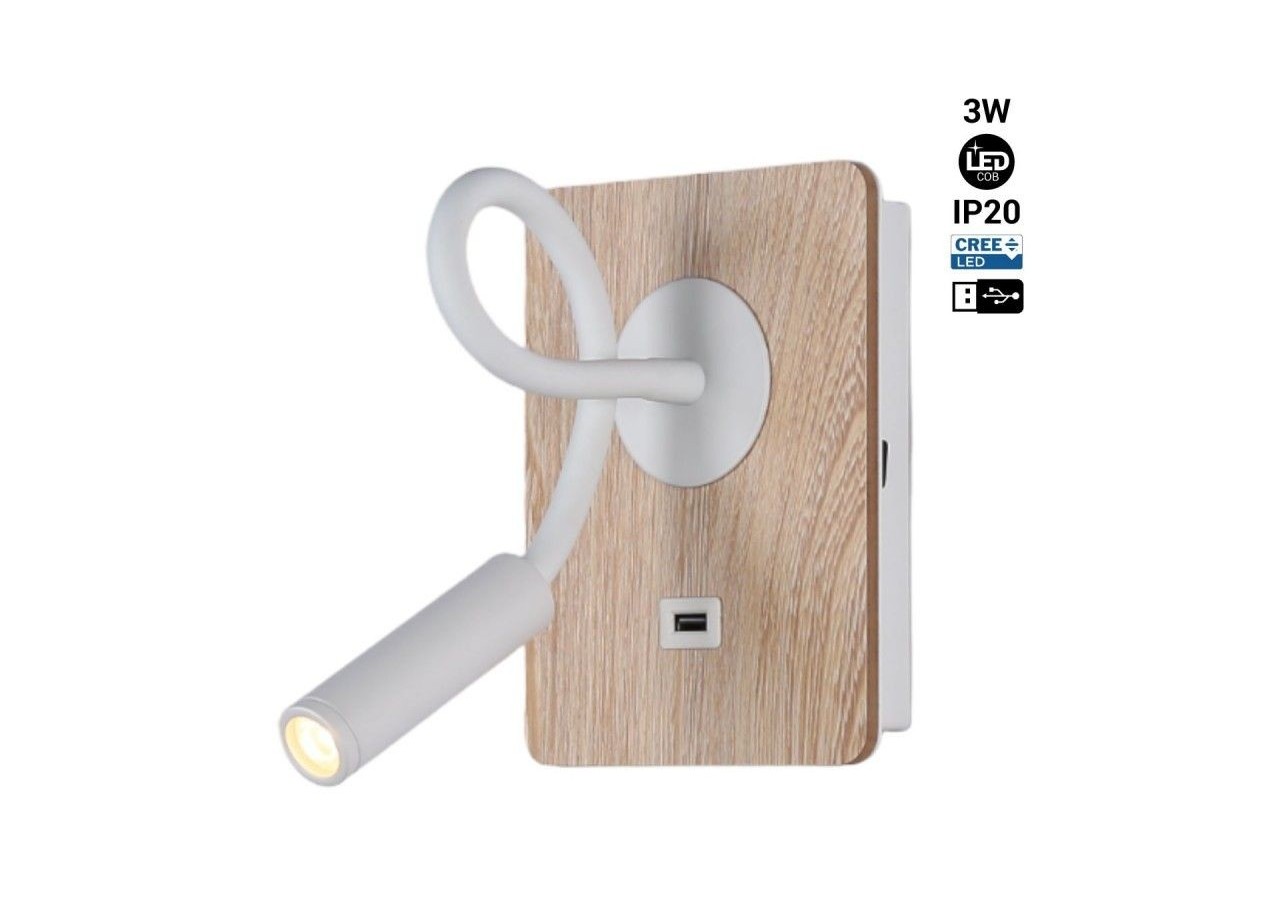 Applique liseuse flexible avec port USB "LONDON USB"-Puce CREE-3W - LN1511-USB-B - Barcelona LED