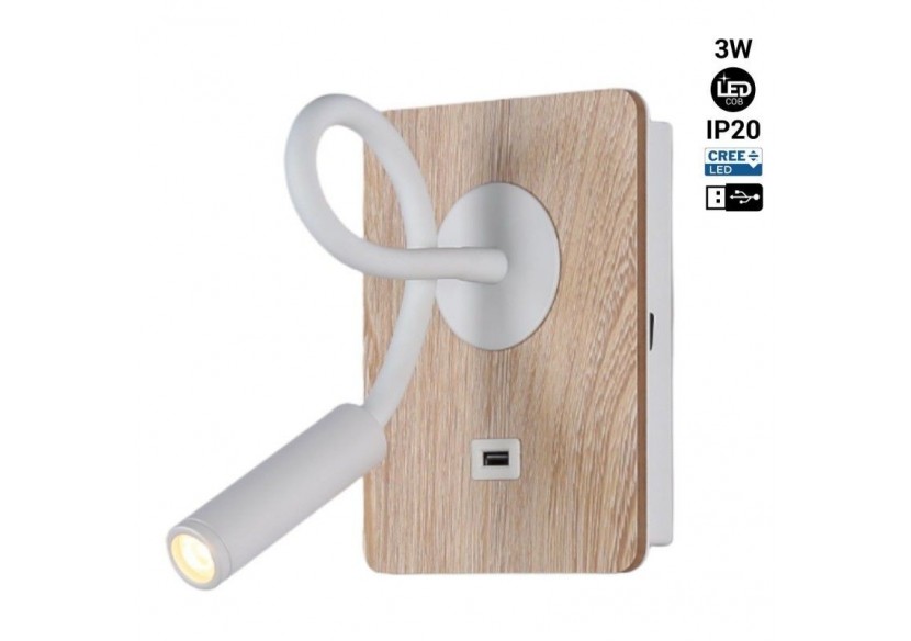 Applique liseuse flexible avec port USB "LONDON USB"-Puce CREE-3W - LN1511-USB-B - Barcelona LED