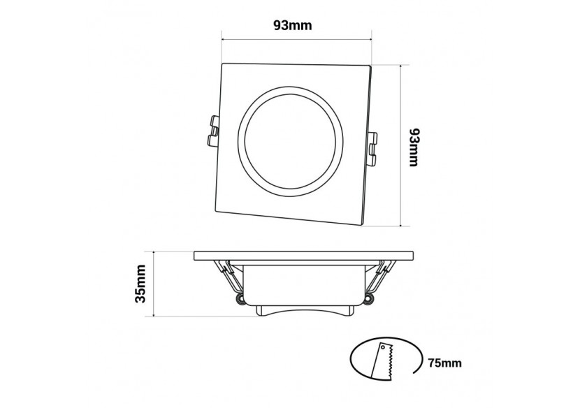 Collerette carrée pour ampoule GU10/ MR16-Diffuseur opale-Coupe diamètre 75-80 mm-IP54 - B999-C-N - Barcelona LED