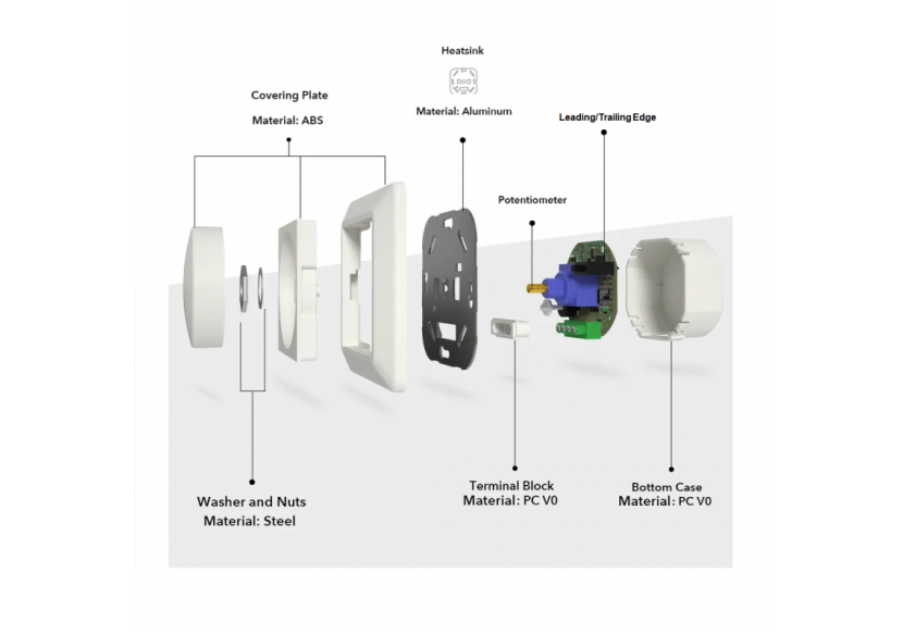Variateur de puissance TRIAC 300W-Gradation leading/trailing edge-Fonction marche/arrêt - B708 - Barcelona LED