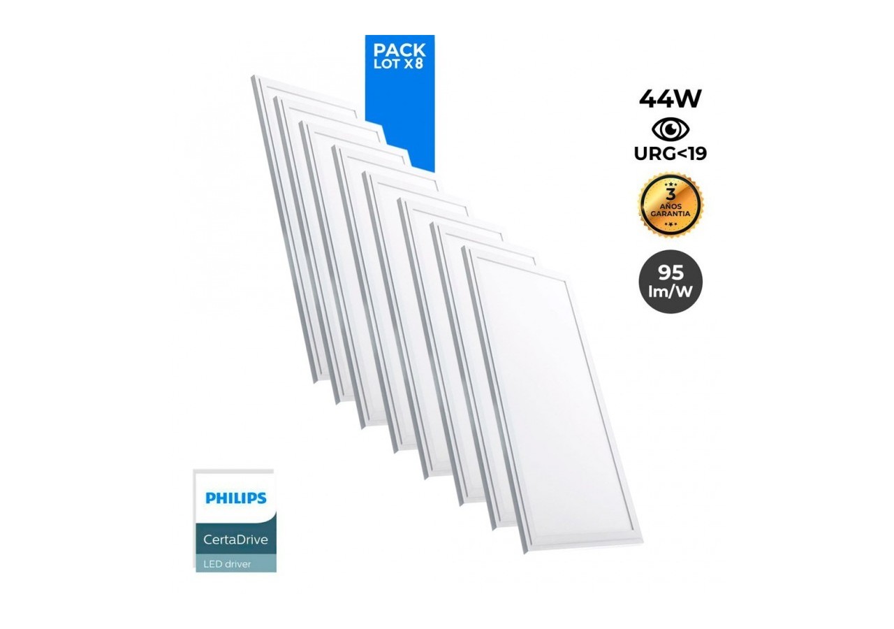 Lot de 8-Panneau LED 120x30 extra-plat-Driver Philips-44W-UGR19 - K5236-BN-8 - Barcelona LED