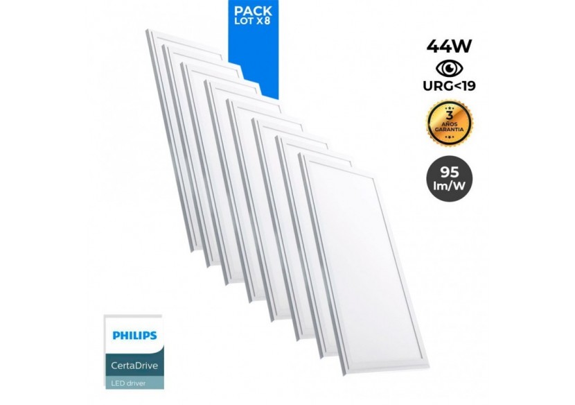 Lot de 8-Panneau LED 120x30 extra-plat-Driver Philips-44W-UGR19 - K5236-BN-8 - Barcelona LED