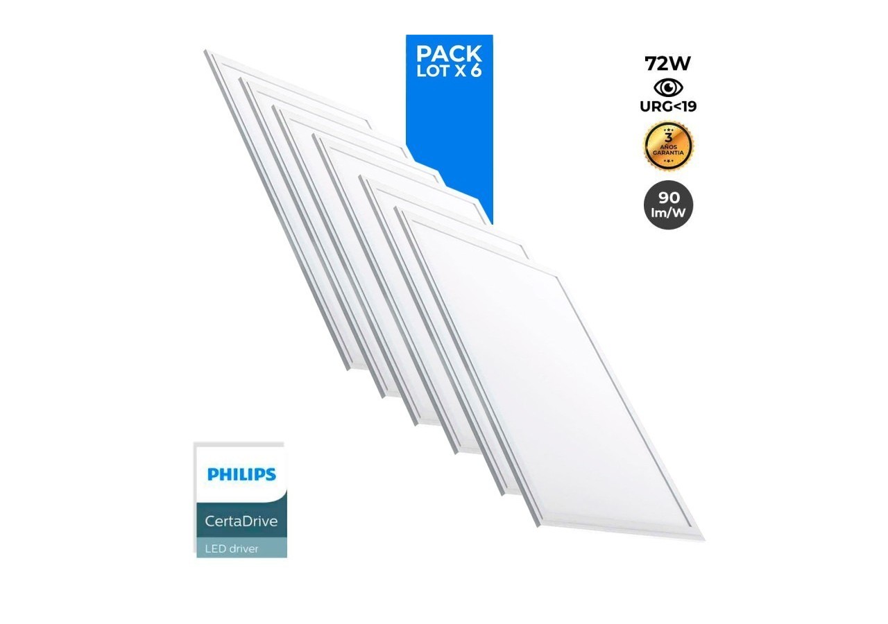 Lot de 6-Panneau LED 120x60 extra-plat-Driver PHILIPS-72W-UGR19 - K5234-BN-6 - Barcelona LED