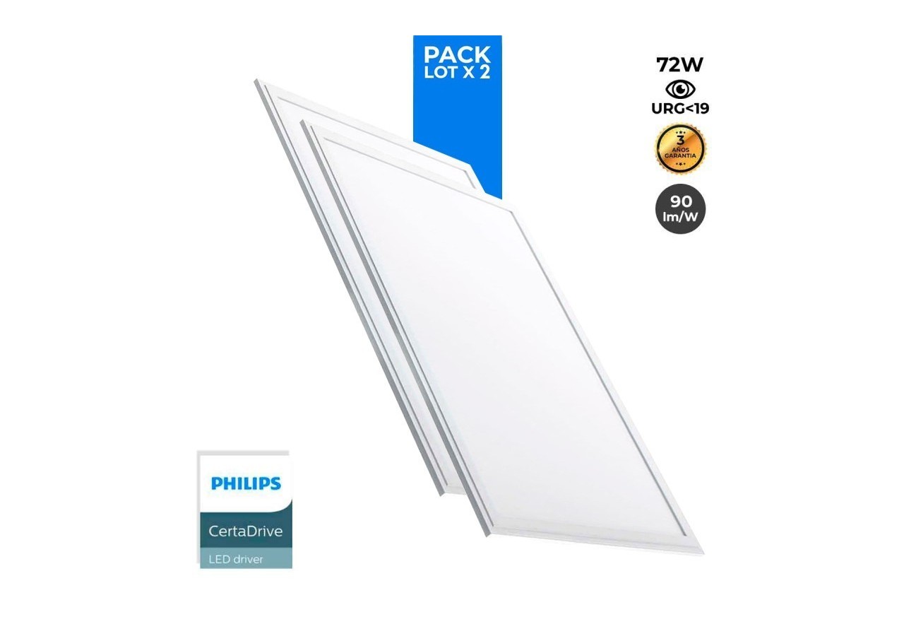 Lot de 2-Panneau LED 120x60 extra-plat-Driver PHILIPS-72W-UGR19 - K5234-BN-2 - Barcelona LED