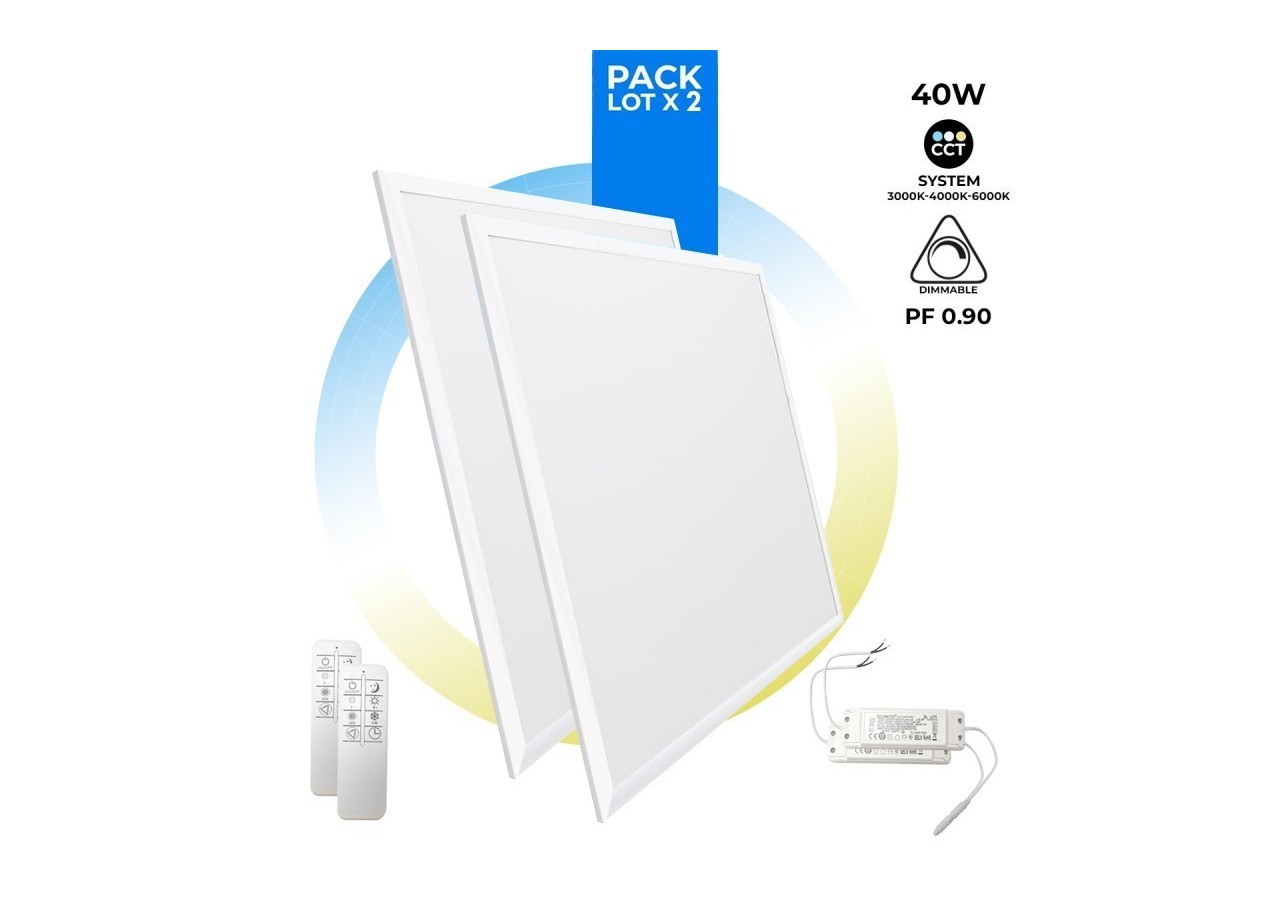 Lot de 2-Panneau LED extra-plat CCT dimmable avec télécommande-60x60cm-40W - K5235-3CCT-2 - Barcelona LED