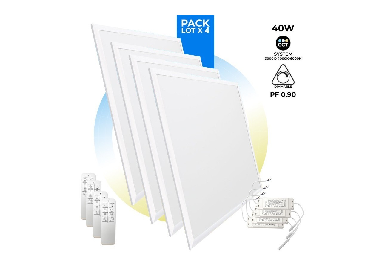 Lot de 4-Panneau LED extra-plat CCT dimmable avec télécommande-60x60cm-40W - K5235-3CCT-4 - Barcelona LED