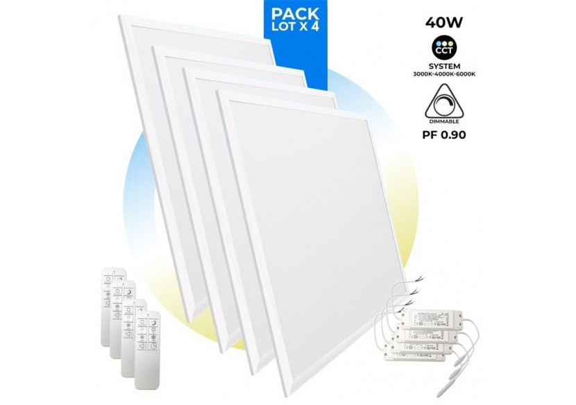 Lot de 4-Panneau LED extra-plat CCT dimmable avec télécommande-60x60cm-40W - K5235-3CCT-4 - Barcelona LED
