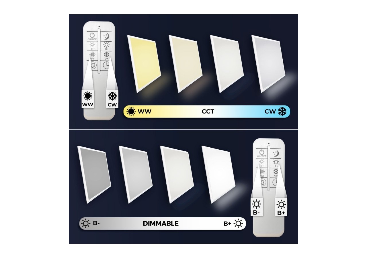 Lot de 4-Panneau LED extra-plat CCT dimmable avec télécommande-60x60cm-40W - K5235-3CCT-4 - Barcelona LED