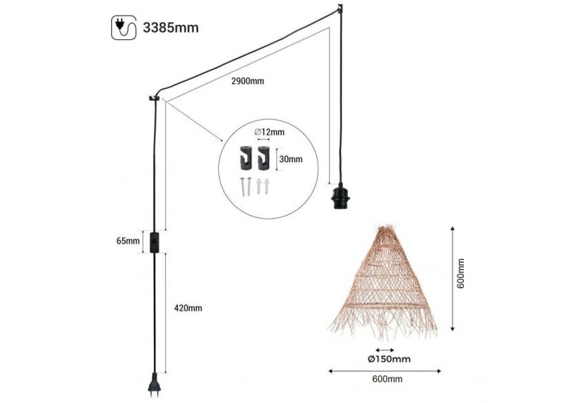 Suspension en osier "Willow" avec interrupteur et prise murale - K171-C-N - Barcelona LED
