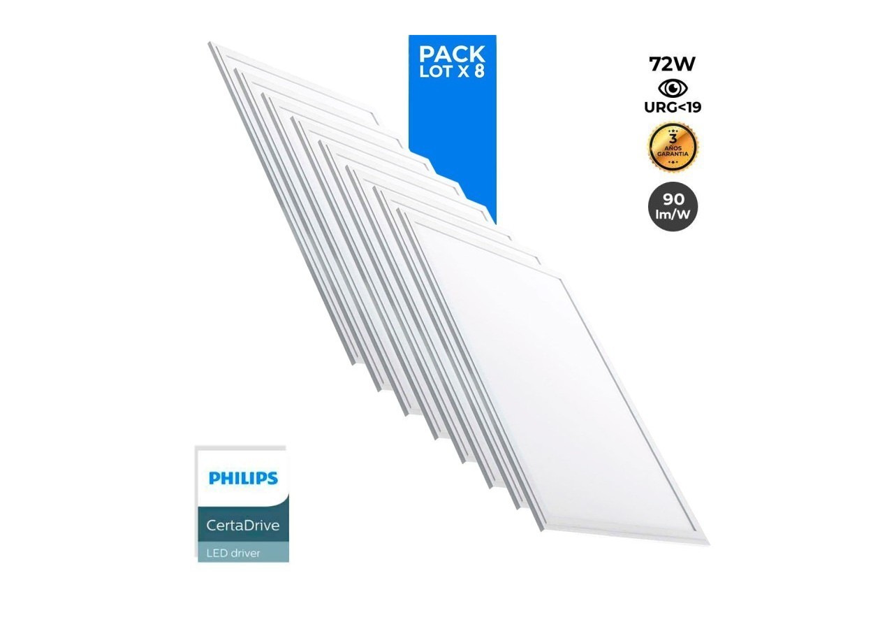Lot de 8-Panneau LED 120x60 extra-plat-Driver PHILIPS-72W-UGR19 - K5234-BN-8 - Barcelona LED