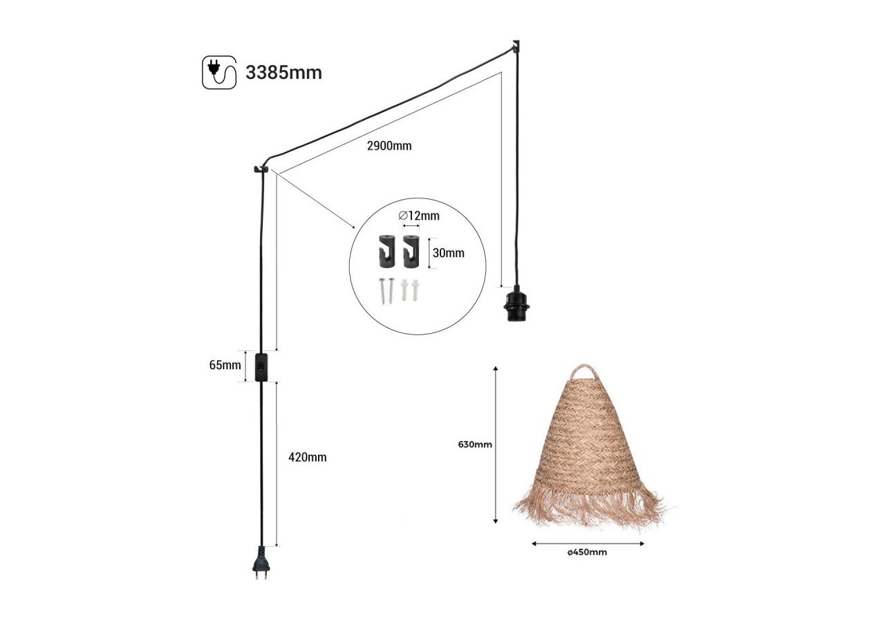 Suspension en fibre naturelle "Nam" avec interrupteur et prise murale - K173-C-N - Barcelona LED