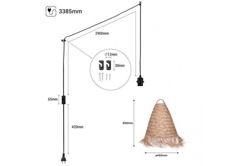 Suspension en fibre naturelle "Nam" avec interrupteur et prise murale - K173-C-N - Barcelona LED Suspension en fibre naturelle "Nam" avec interrupteur et prise murale - K173-C-N - Barcelona LED