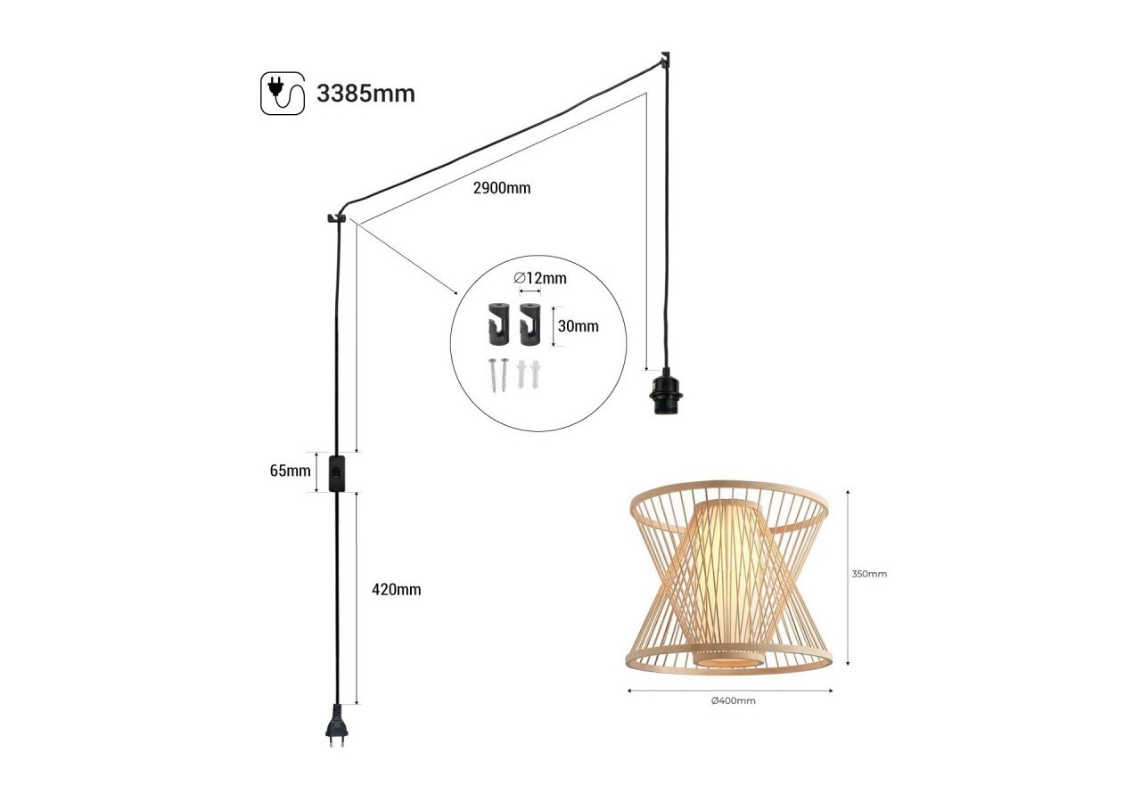 Suspension en bambou "Rise" avec interrupteur et prise - K177-C-N - Barcelona LED