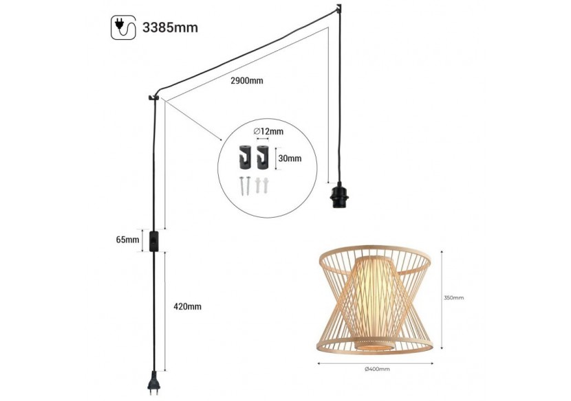 Suspension en bambou "Rise" avec interrupteur et prise - K177-C-N - Barcelona LED Suspension en bambou "Rise" avec interrupteur et prise - K177-C-N - Barcelona LED
