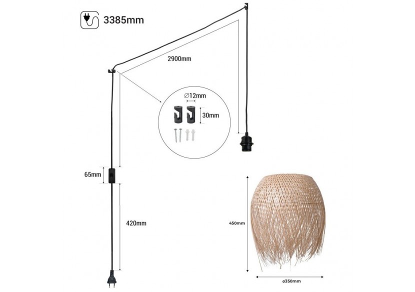 Suspension en rotin "Java" avec interrupteur et prise - K180-C-N - Barcelona LED Suspension en rotin "Java" avec interrupteur et prise - K180-C-N - Barcelona LED