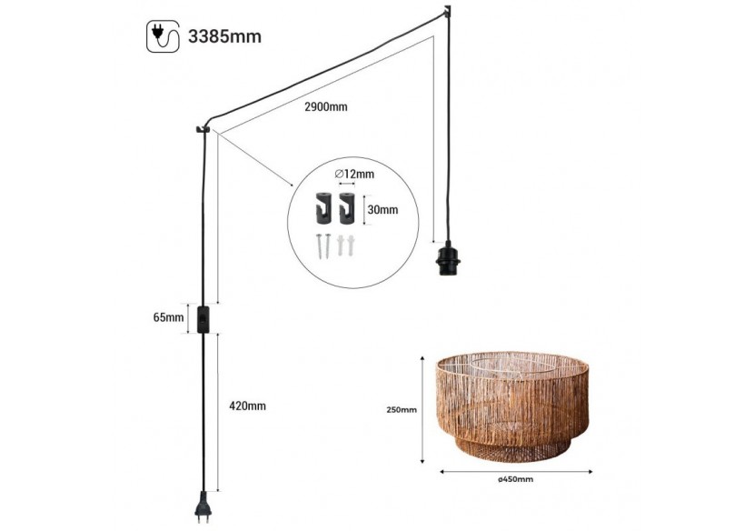 Suspension en jute "Bali" avec interrupteur et prise - K181-C-N - Barcelona LED Suspension en jute "Bali" avec interrupteur et prise - K181-C-N - Barcelona LED