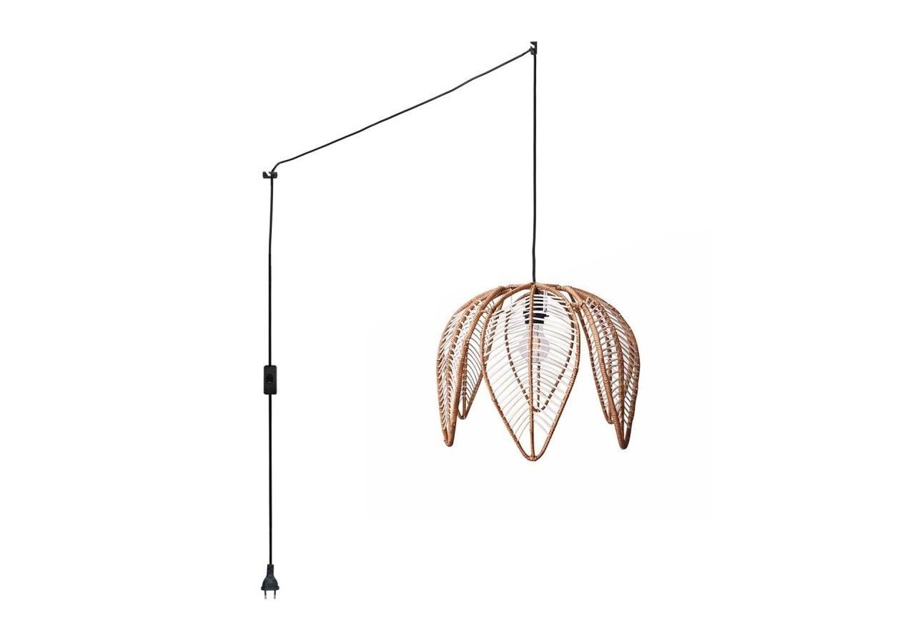 Suspension en rotin "Bintan" en forme de fleur avec interrupteur et prise - K182-C-N - Barcelona LED