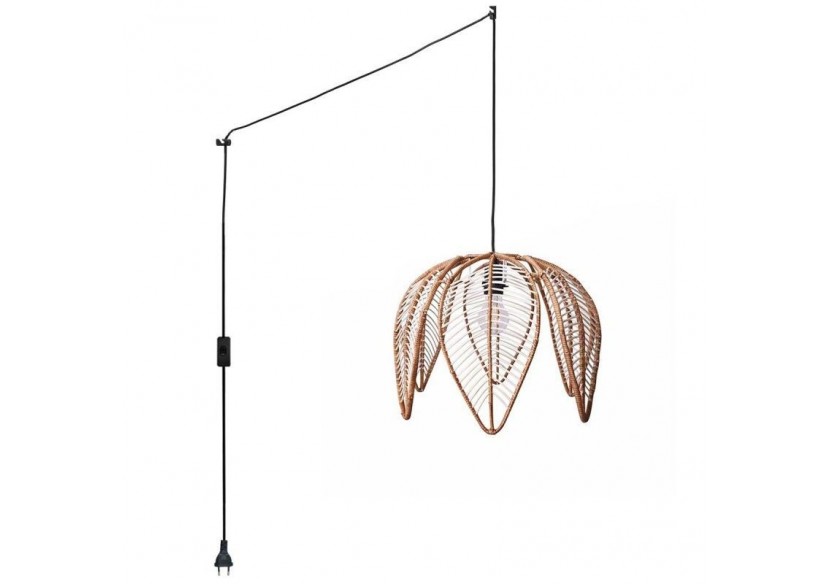 Suspension en rotin "Bintan" en forme de fleur avec interrupteur et prise - K182-C-N - Barcelona LED