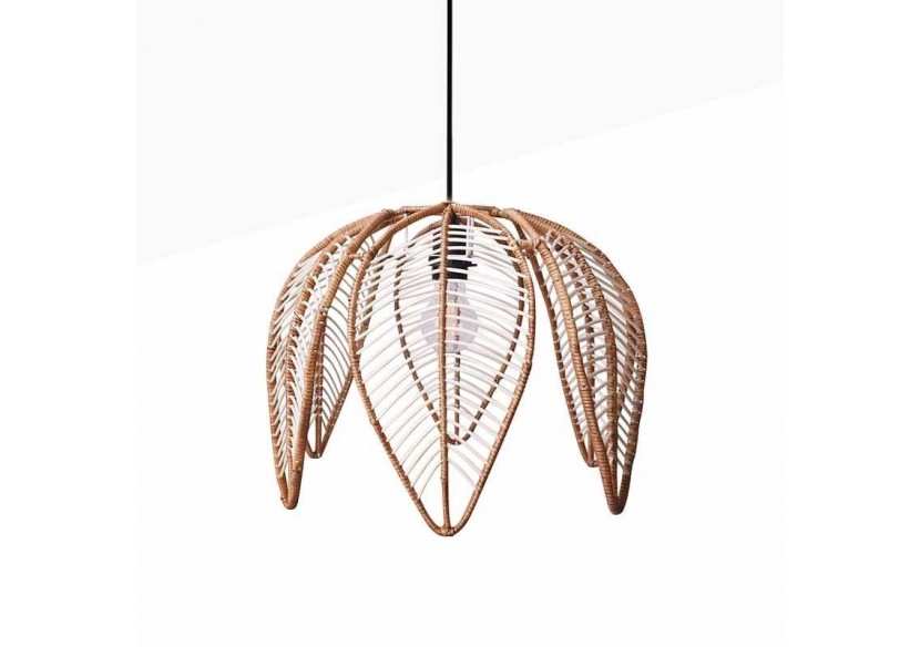 Suspension en rotin "Bintan" en forme de fleur avec interrupteur et prise - K182-C-N - Barcelona LED