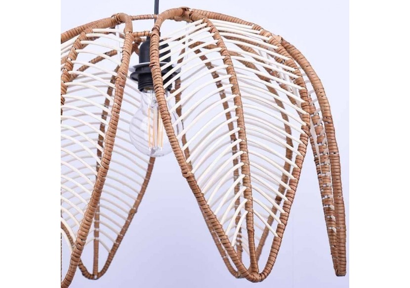 Suspension en rotin "Bintan" en forme de fleur avec interrupteur et prise - K182-C-N - Barcelona LED